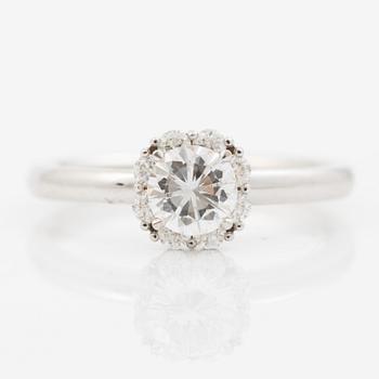 Ring 18K white gold set with a brilliant-cut diamond, accompanied by an IGI report.