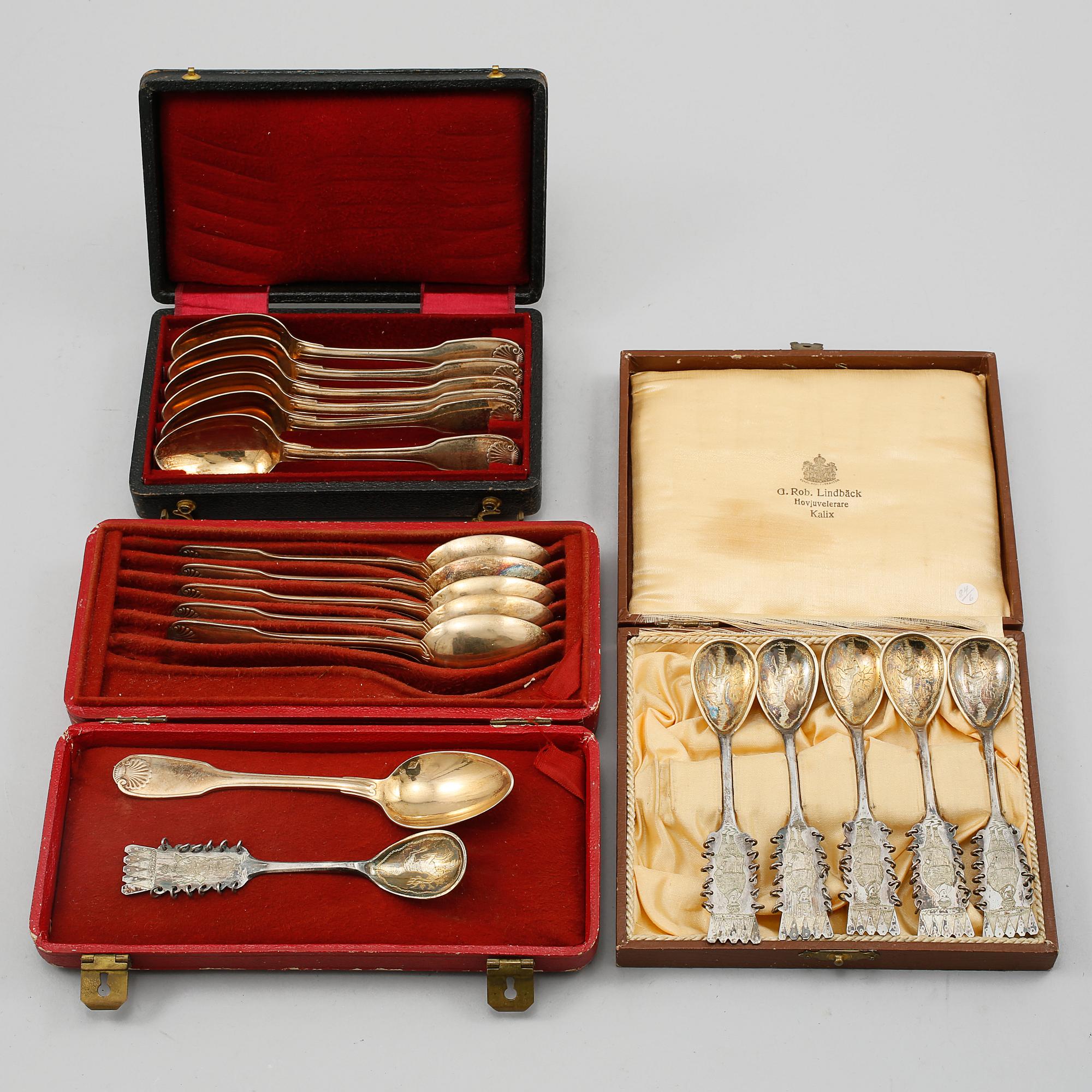 KAFFESKEDAR, 12+ 6 st, silver, Sverige och Frankrike, 1900-talets första hälft, vikt 385 g.