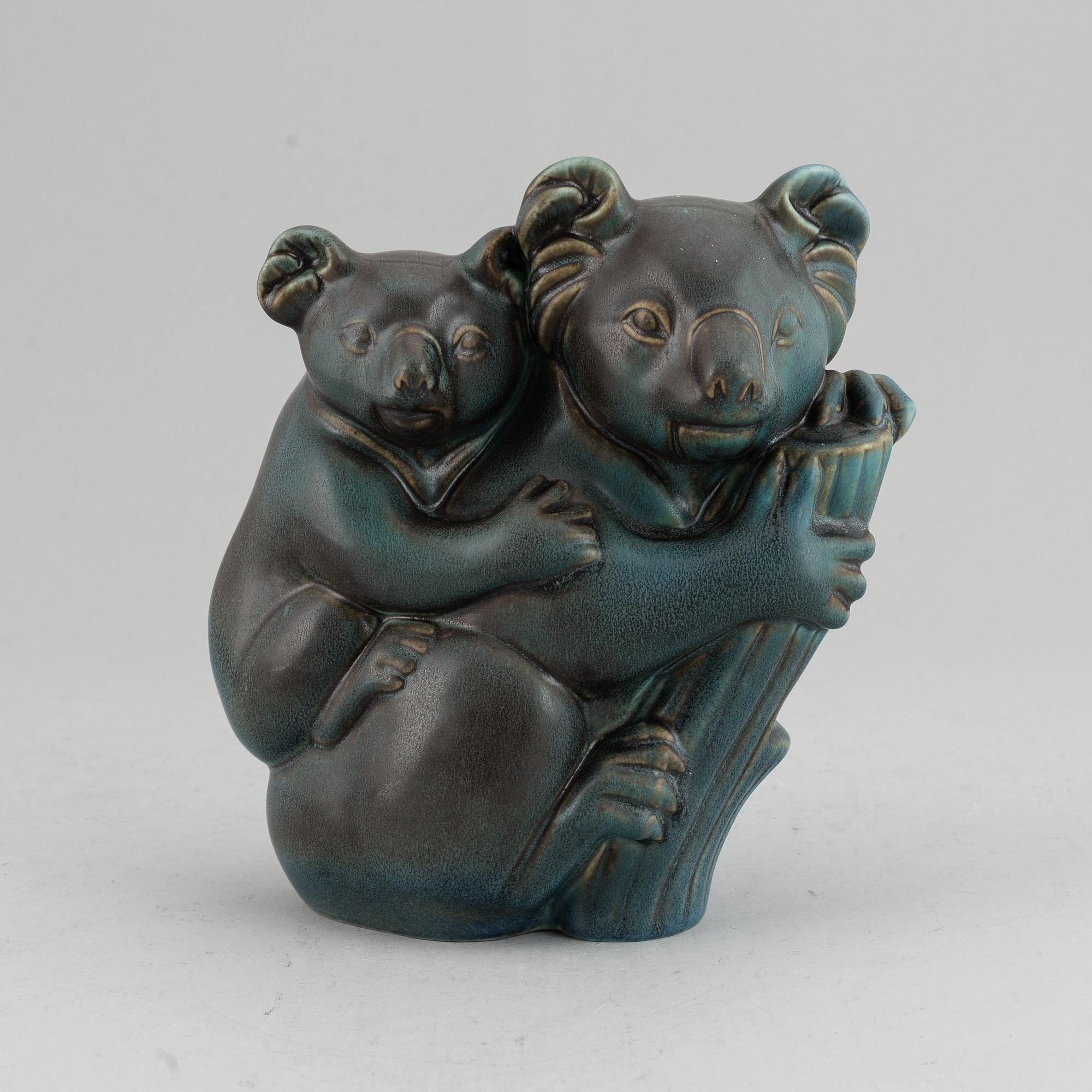 GUNNAR NYLUND, skulptur, koala med unge, Rörstrand 1900-talets mitt.