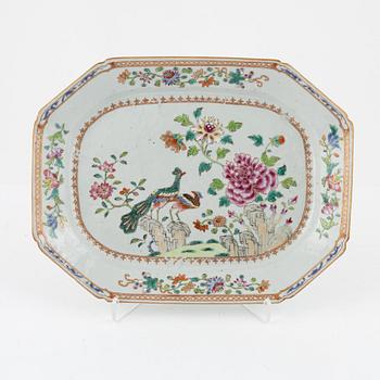 A Chinese famille rose 'double peacock' dish, Qing dynasty, Qianlong (1736-95).