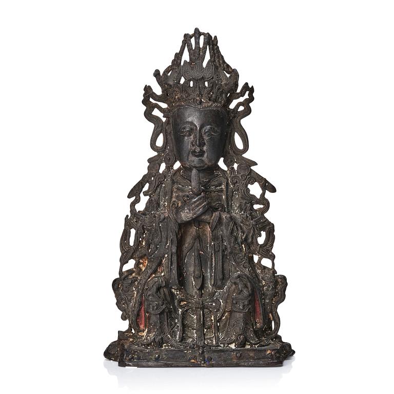 A bronze scultpure of Guanyin, Ming dynasty (1368-1644).