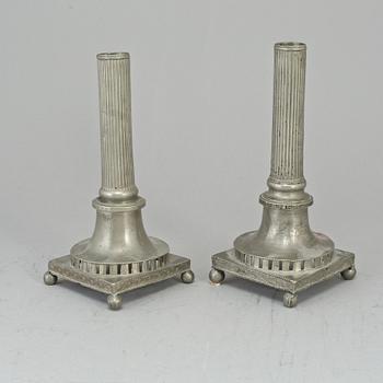 A pair of gustavian pewter candlesticks.  Hans Wicksten, Västerås (1782-1814).