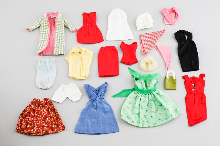 Three 1960s Barbie dolls with accessories, Mattel.