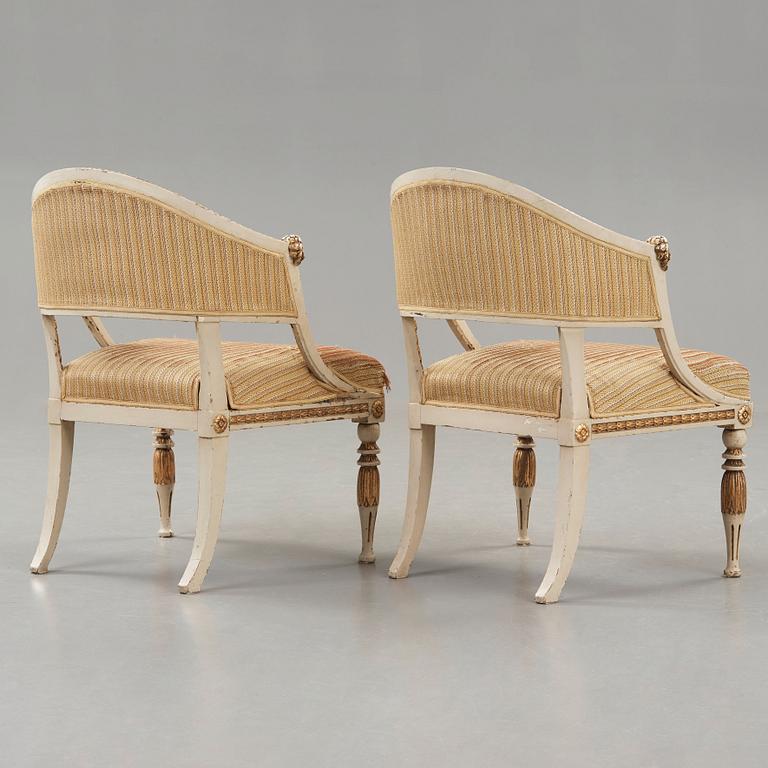 A pair of late Gustavian circa 1800 armchairs.