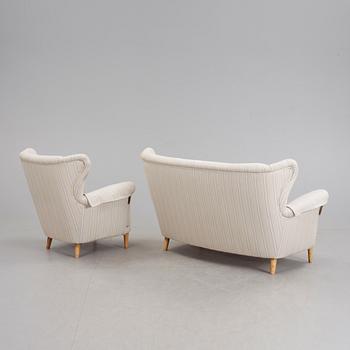 SOFFA OCH FÅTÖLJ, 1940-tal.