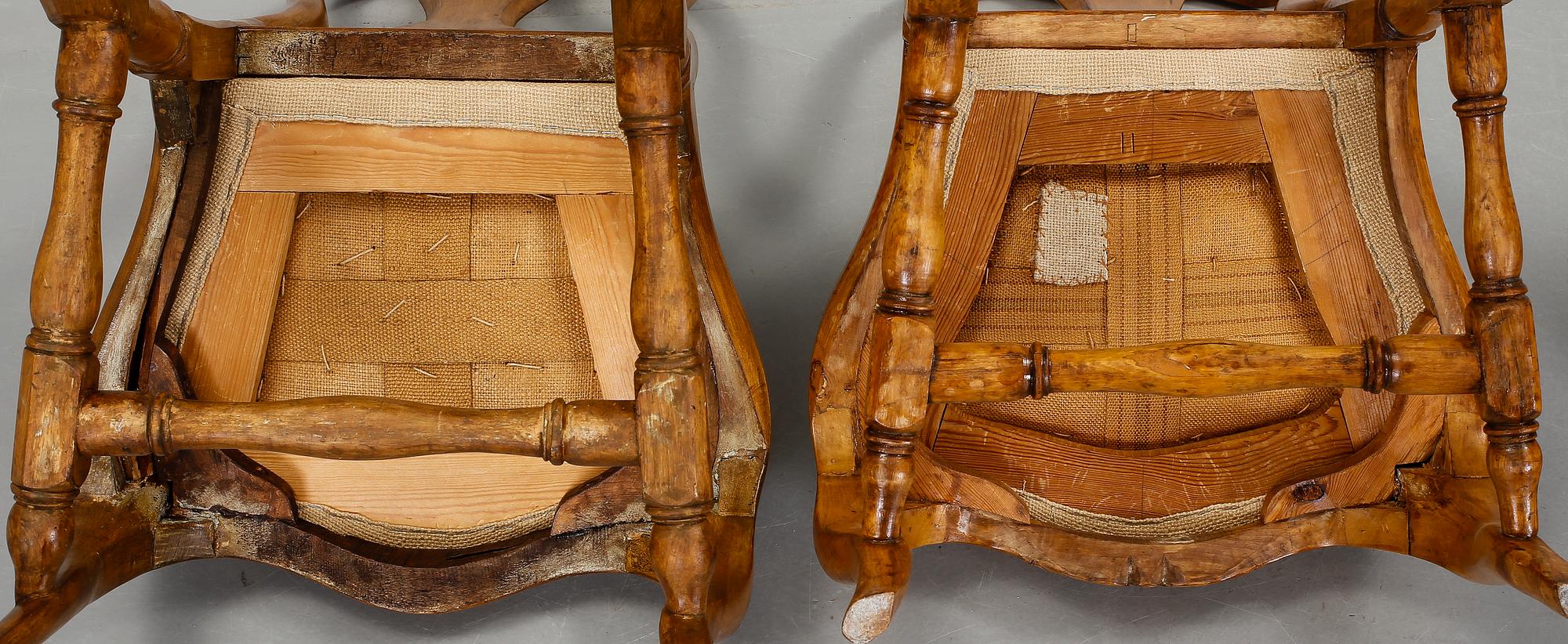 STOLAR, 3 st, varav 2 st Stockholmsarbeten i rokoko, 1700-tal.