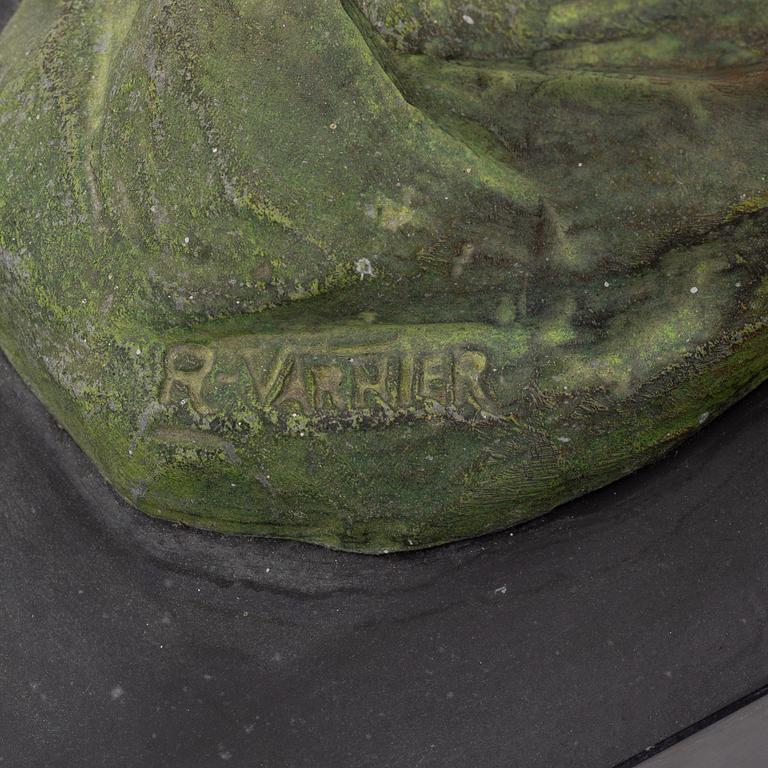 René André Varnier, 20th century. Sculpture. Signed. Patinated metall, stone base. Height 61 cm, length 85 cm.