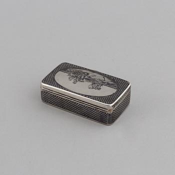 A Russian parcel gilt silver niello box, unidentified makers mark, Moscow 1896-1908.