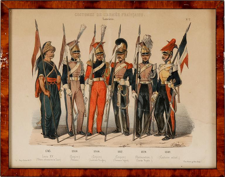 LITOGRAFISKA UNIFORMPLANSCHER, 8 st, Costumes de l'armée Française, 1800-talets slut.