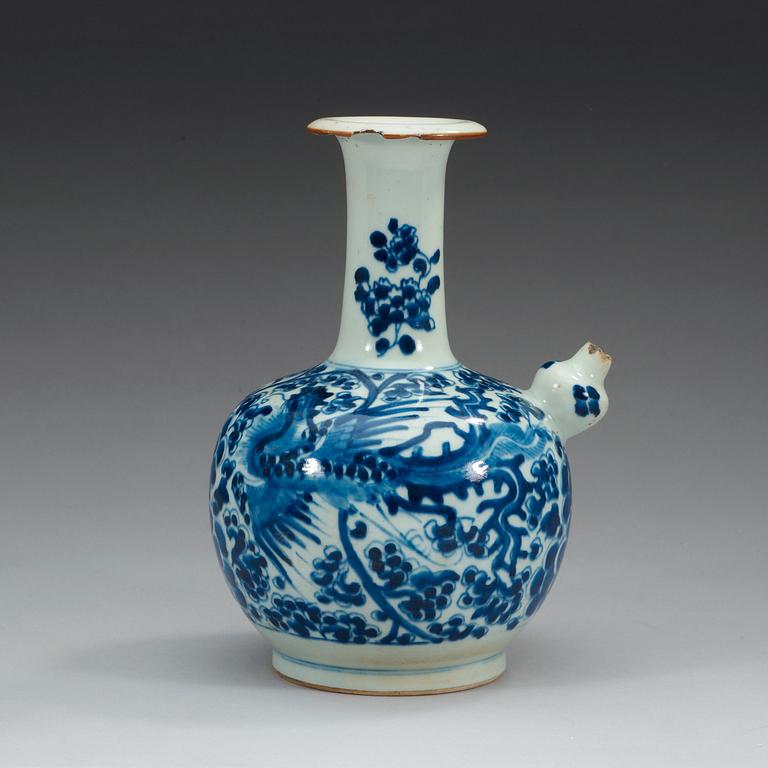 A blue and white kendi, Qing dynasty, 17th Century.