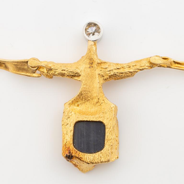 Lapponia necklace 18K gold with spectrolite and brilliant-cut diamond, 1976.