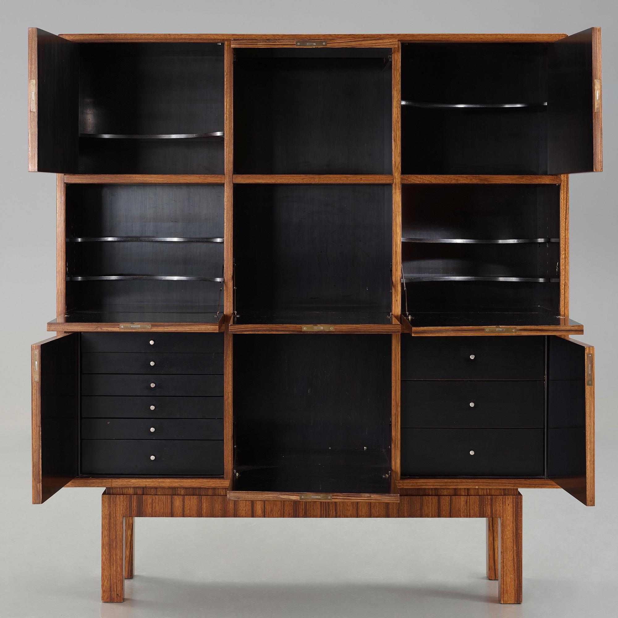 Erik Lund, a zebrano venereed cabinet, Georg Ryman Snickeriverkstäder for the 1930 Stockholm Exhibition.