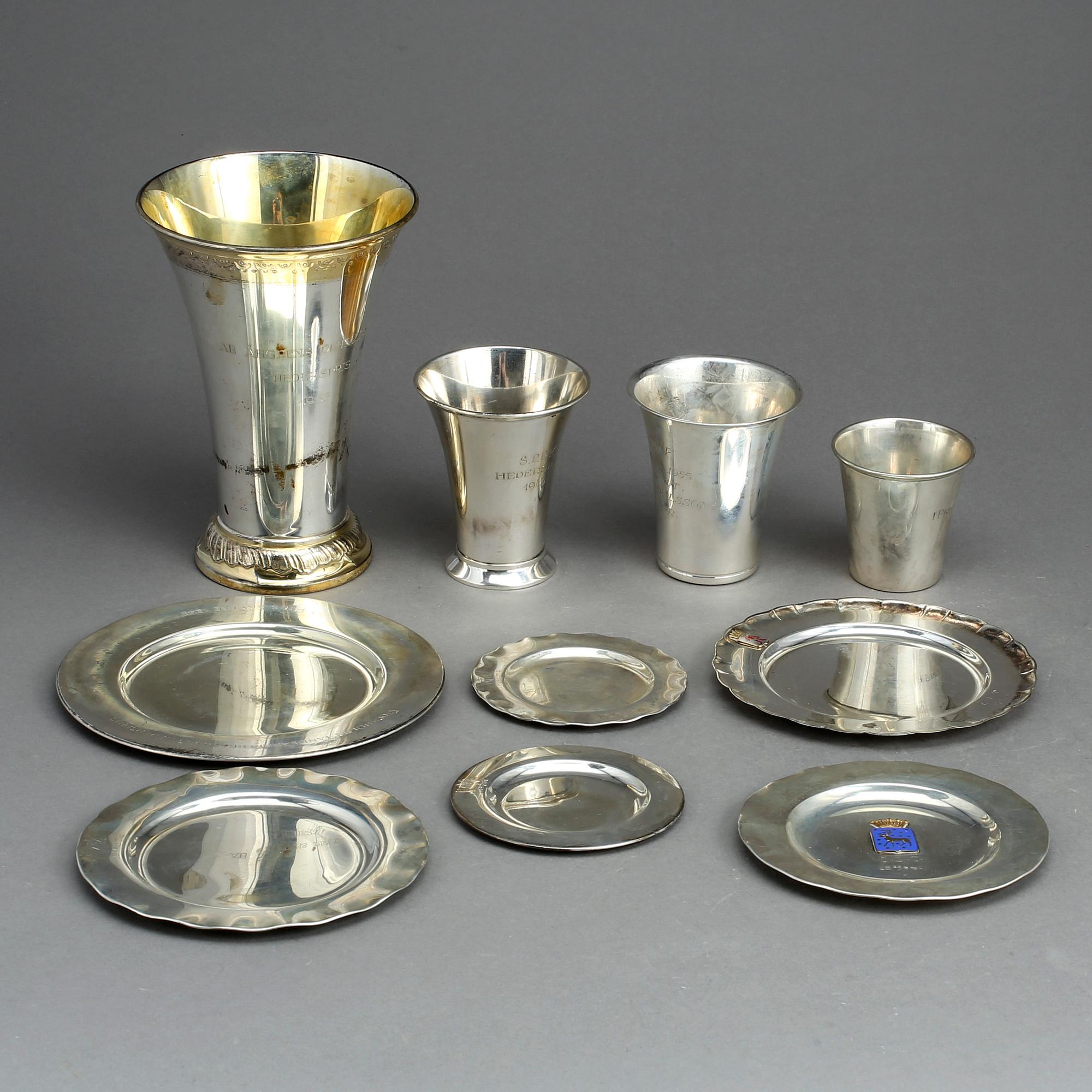 PARTI SILVER, 10 delar, bland annat, C G Hallberg, Stockholm, främst 1900-talets första hälft. Tot ca 714 g.