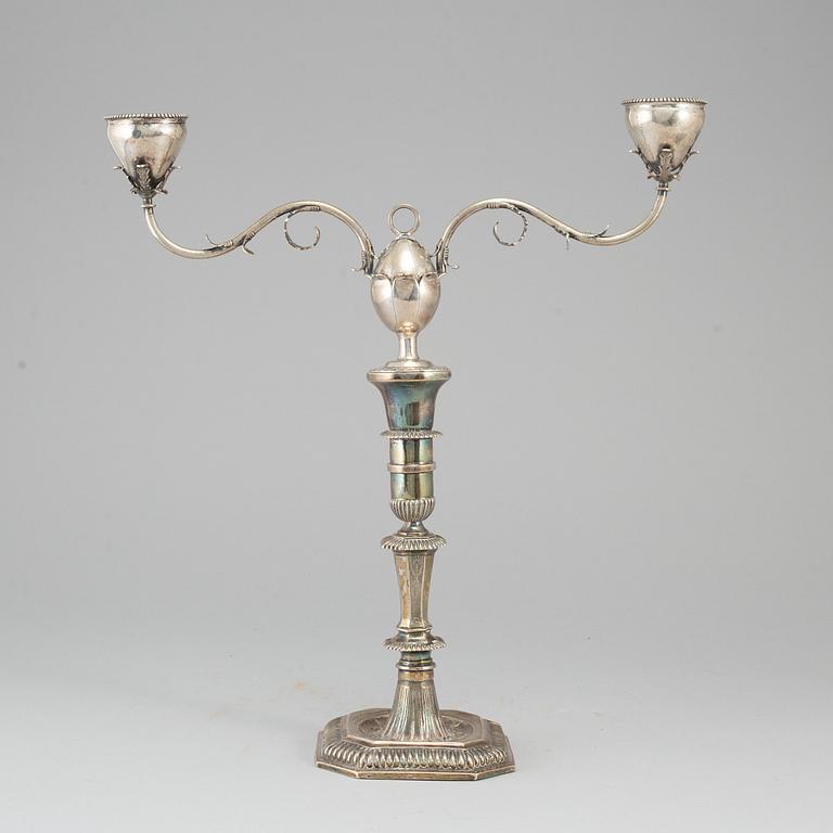 EO LYSTER, a silver candelabra. Århus, Denmark, dated 1812.