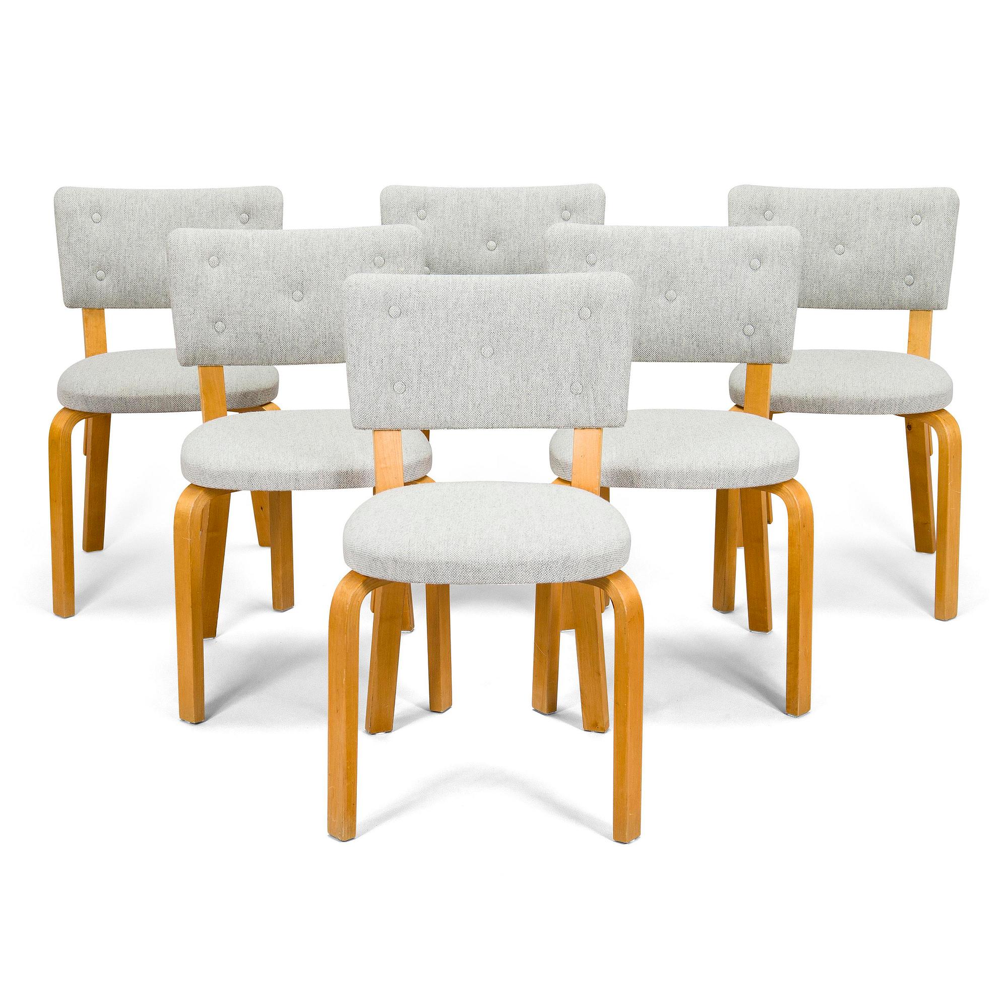 Alvar Aalto, stolar, 6 st, modell 63, O.Y. Huonekalu- ja Rakennustyötehdas A.B. 1900-talets mitt.