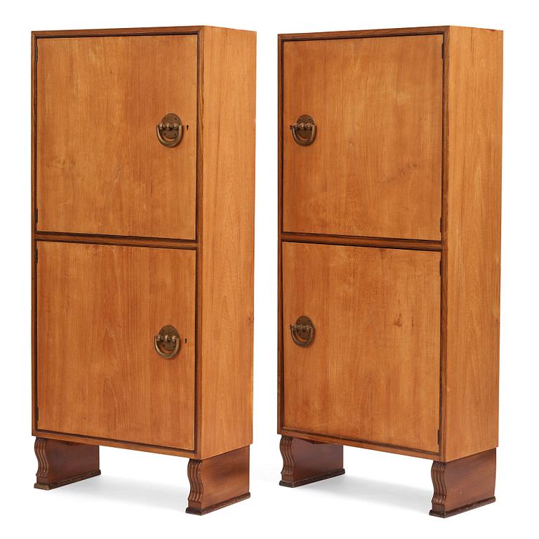 Otto Schulz, a pair of Swedish Modern elm veneered cabinets, Boet, Gothenburg 1940s-50s.