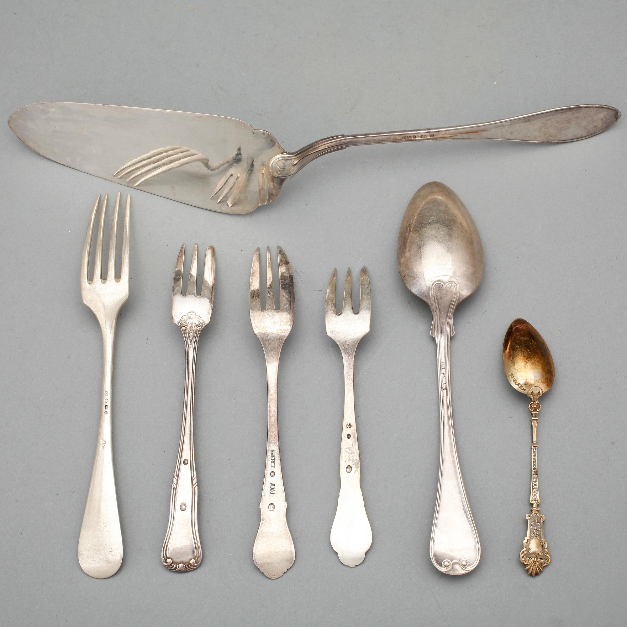 BESTICKSERVISDELAR, 41 delar, silver, bla K Anderson, mestadels 1900-tal. Totalvikt: ca 1060 gram.