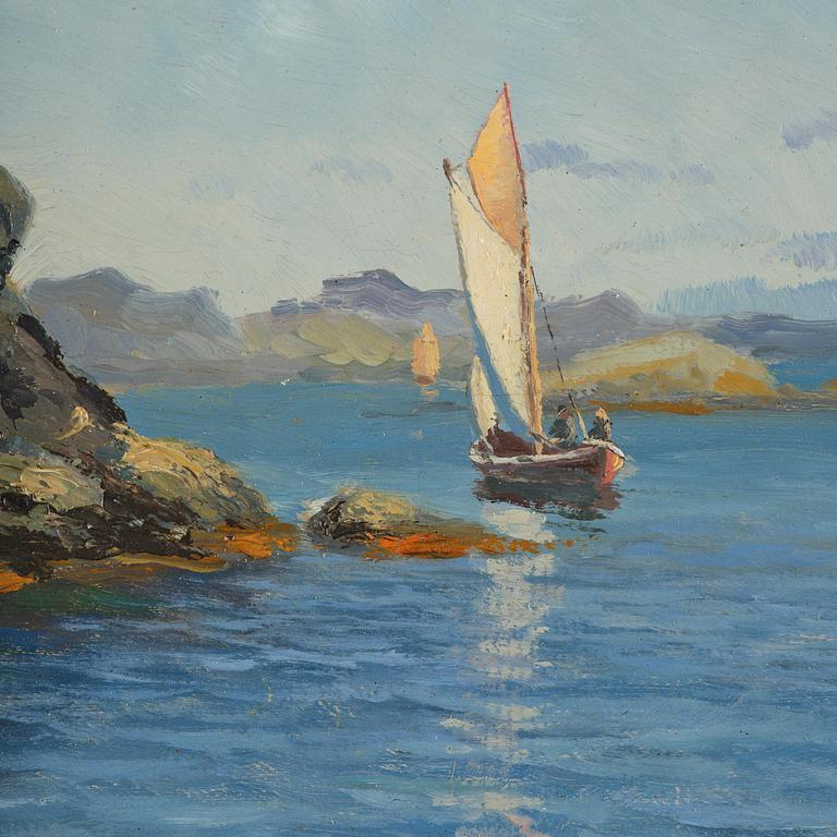 Lauritz Haaland, Sailing ship by the cliffs.