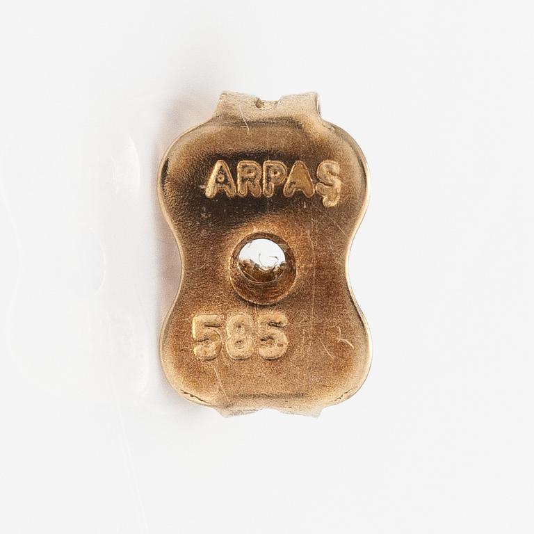 Örhängen, 14K guld, smaragder och diamanter ca 0.16 ct tot.