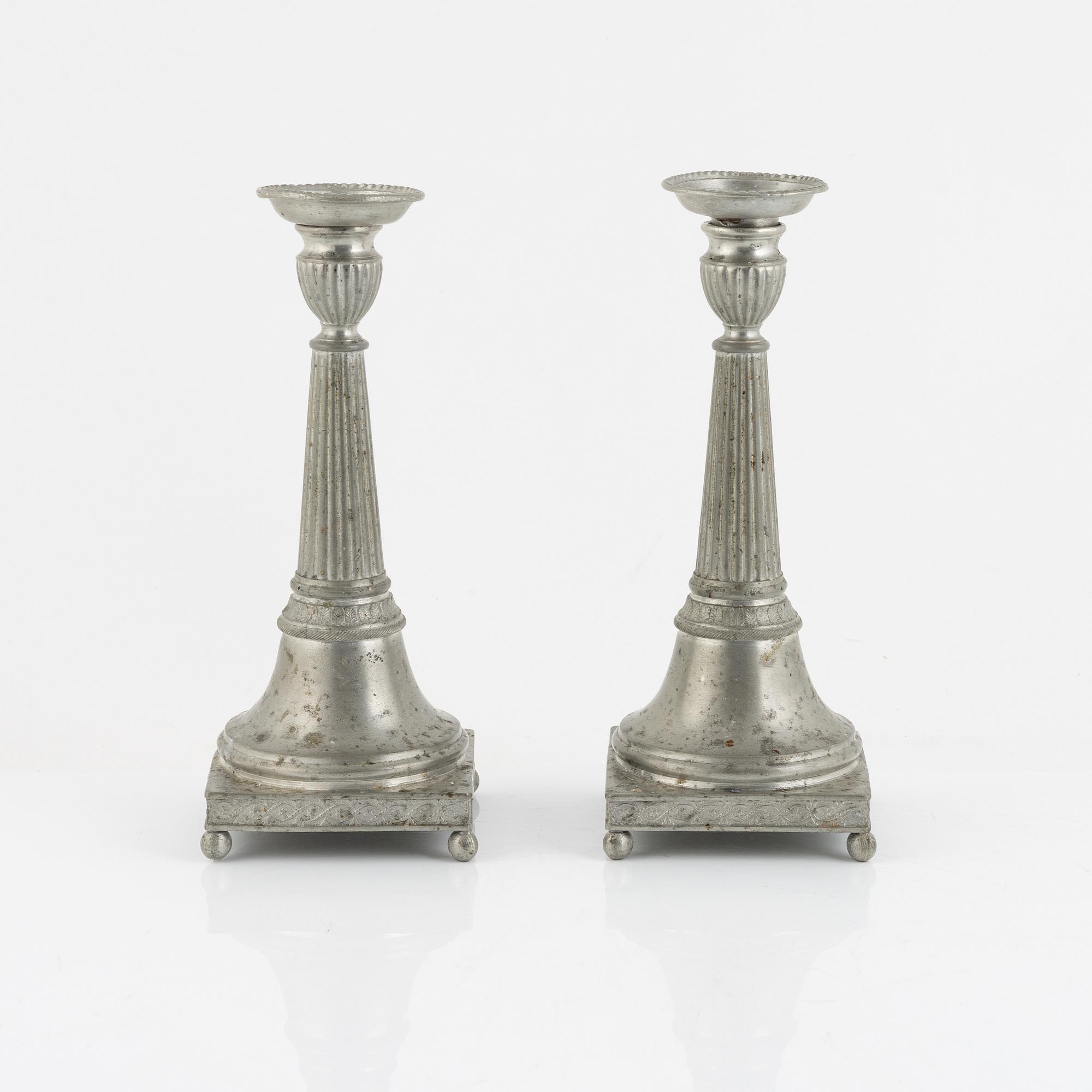 Nils Erik Justelius, a pair of pewter candlesticks, Eksjö, 1817.