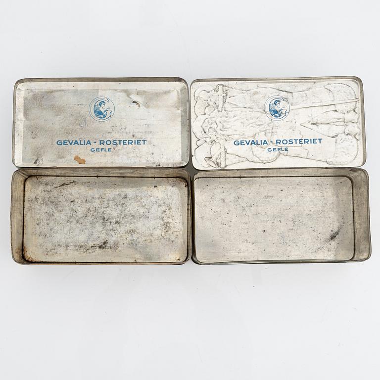 Two christmas tin coffee boxes, Gevalia, Sweden, 1930's.