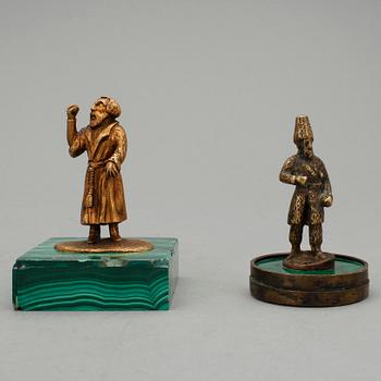 FIGURINER, 2 st, brons, malakit, Ryssland 1800/1900-tal.