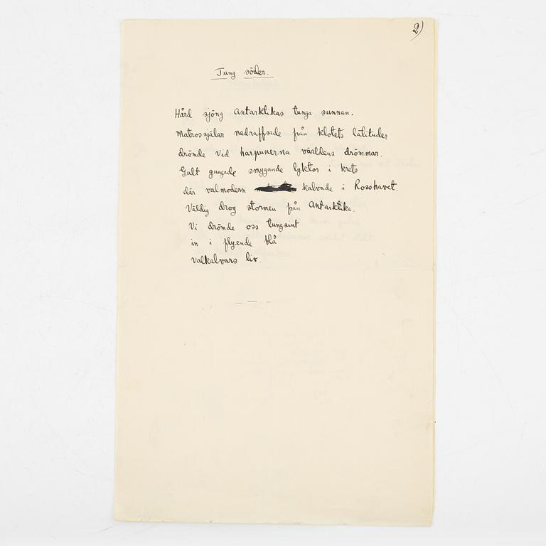 Tre diktmanuskript av Harry Martinson.