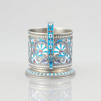 A Russian silver and enamel tea-glass holder, Moscow 1899-1908. Possibly Vasily Agafonov.