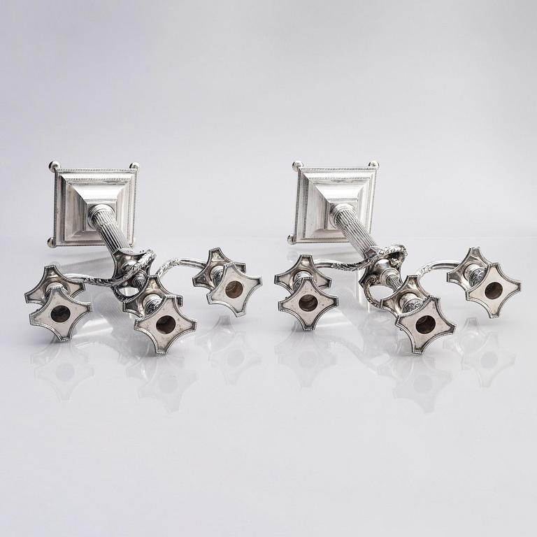 A pair of Swedish late 19th century silver candelabras, marks of Carl Fredrik Carlman (Ryno Carlman), Stockholm 1899.