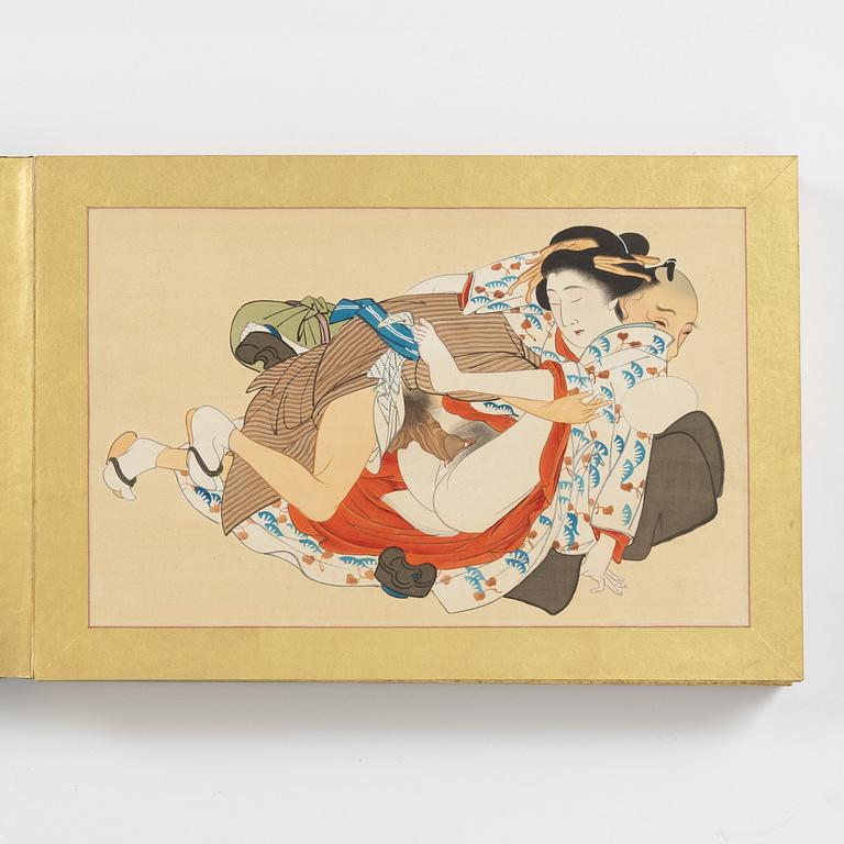 A Japanese Shunga album, ink an colour on silk, Japan, Meiji period (1868-1912).