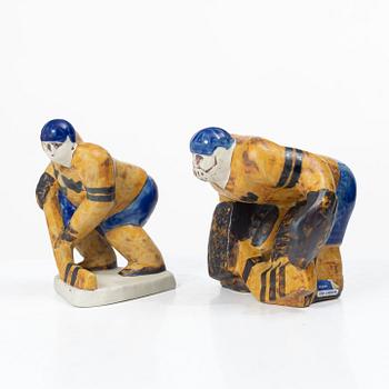 Lisa Larson, Two figurines, ice hockey players, stoneware, Gustavsberg.