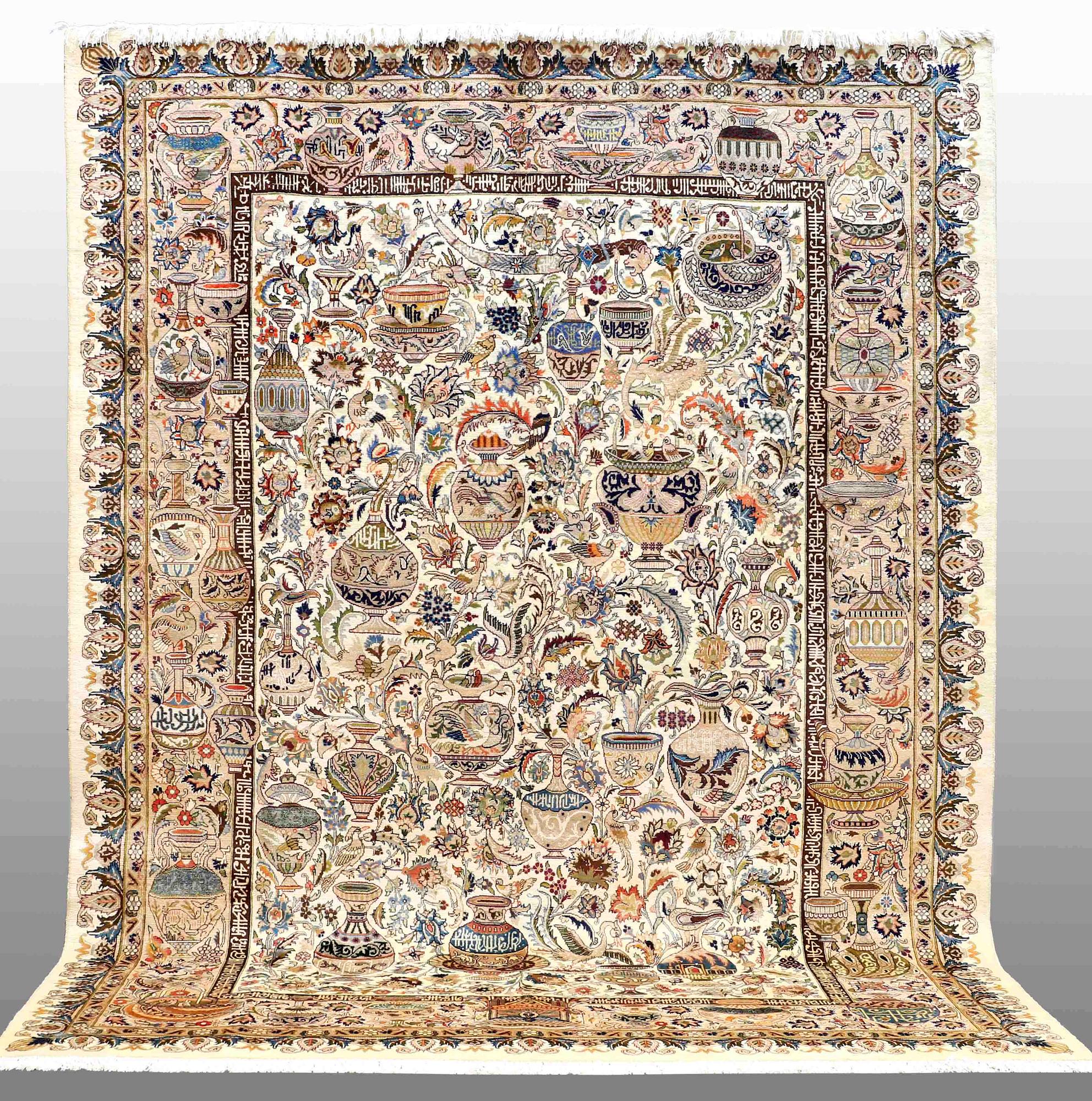 A CARPET, Figural kashmar, ca 392 x 295 cm.