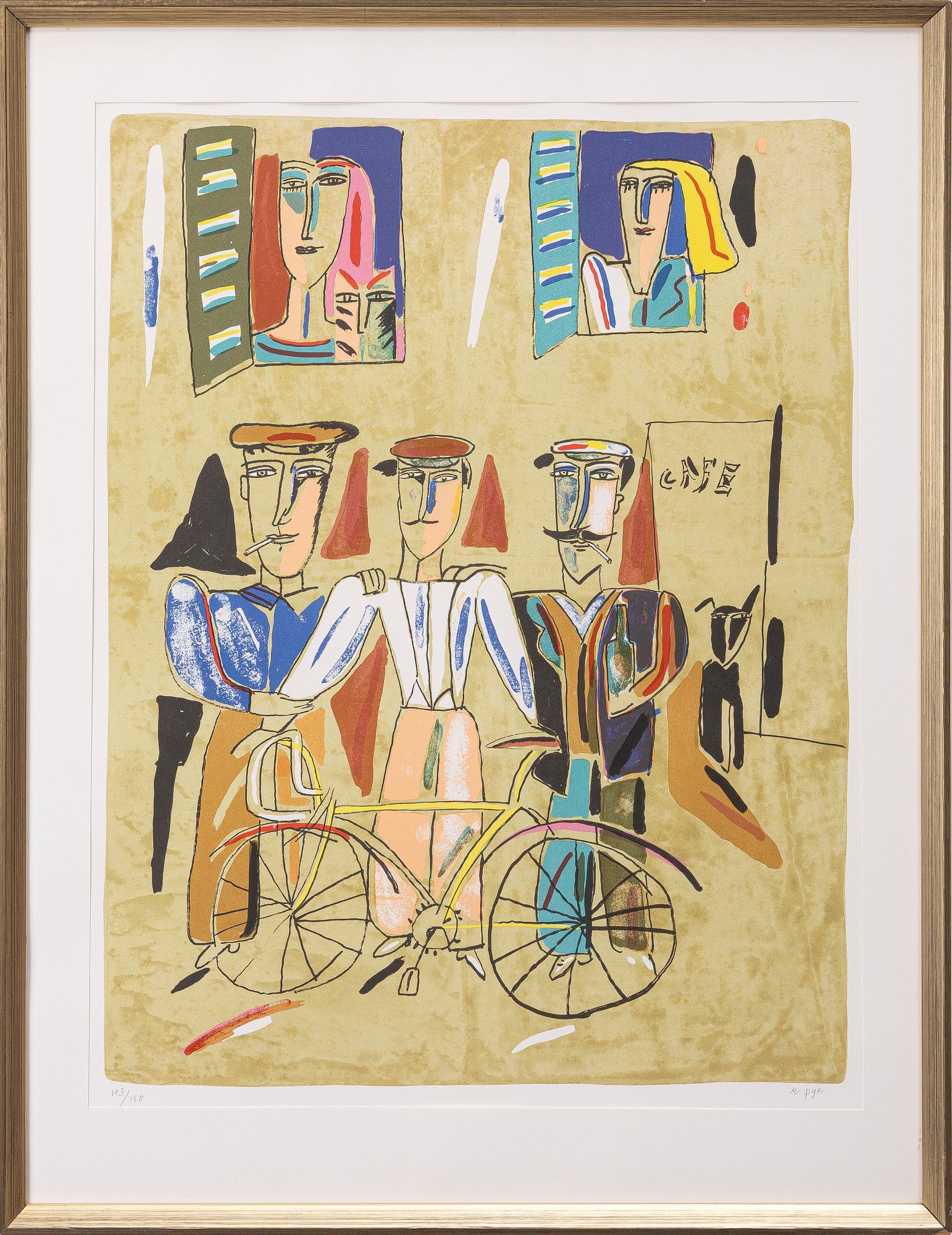 Madeleine Pyk, Figural scene with cyclists.