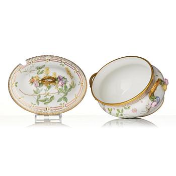 A Royal Copenhagen 'Flora Danica' tureen with cover and stand, Denmark, 20th century.