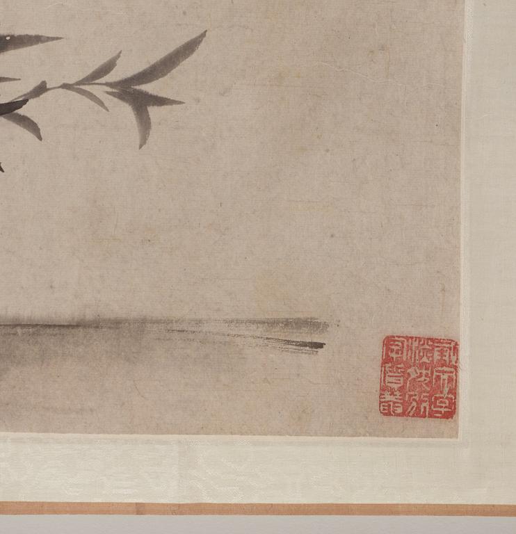 A handscroll of bamboo and orchids and calligraphy, Qing Dynasty, presumably 18th century, signed Jie Wen.