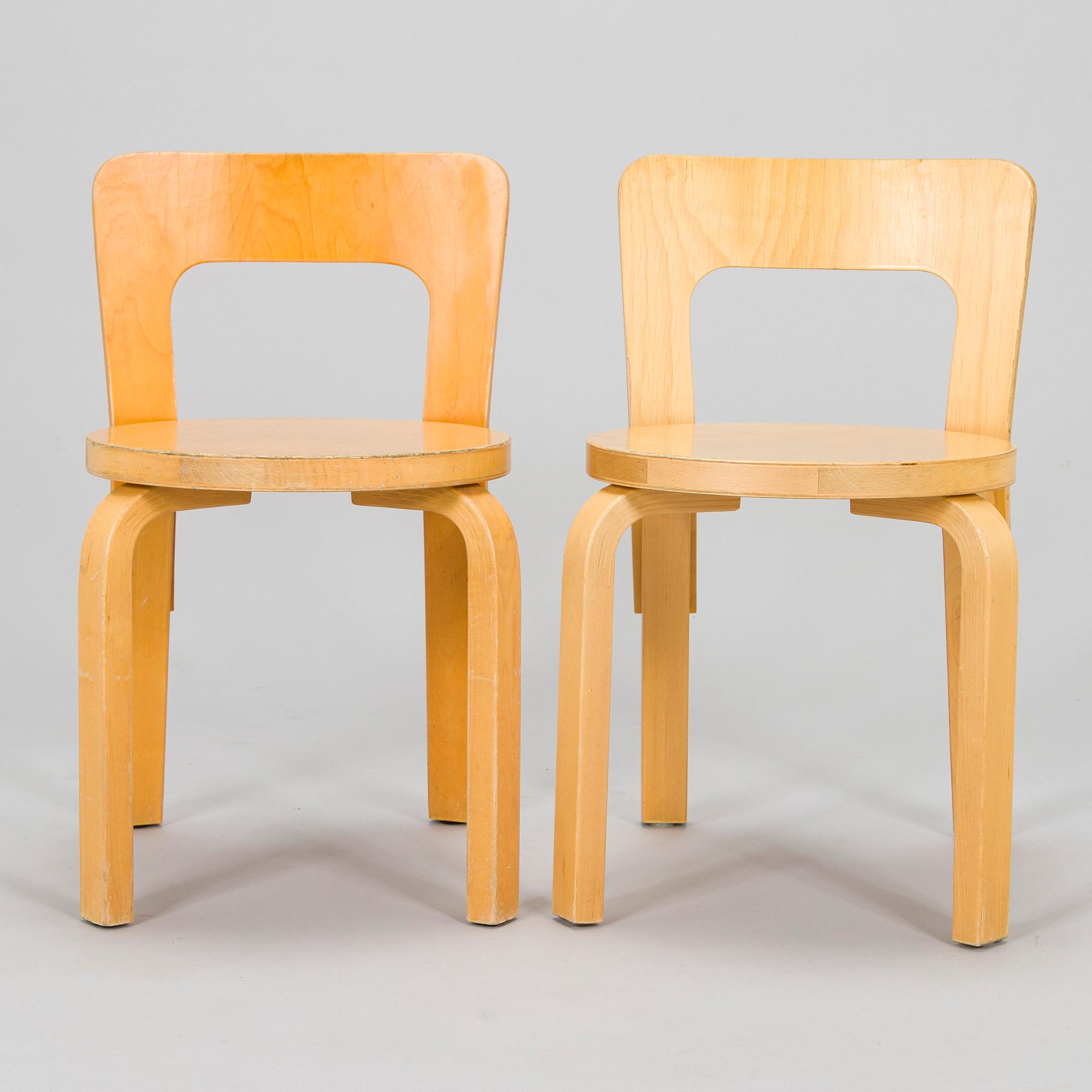 Alvar Aalto, children's chairs, model N65, for Artek, late 1990s.