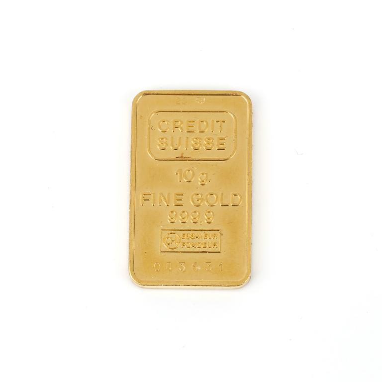 GULDTACKA, 23K guld, Credit Suisse. Vikt 10g.