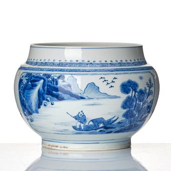 A blue and white pot, Qing dynasty, Kangxi (1662-1722) with mark and of the period.