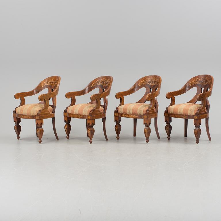 A set of four Empire armchairs "chaise gondole", Austria-Hungary first half 1800's.