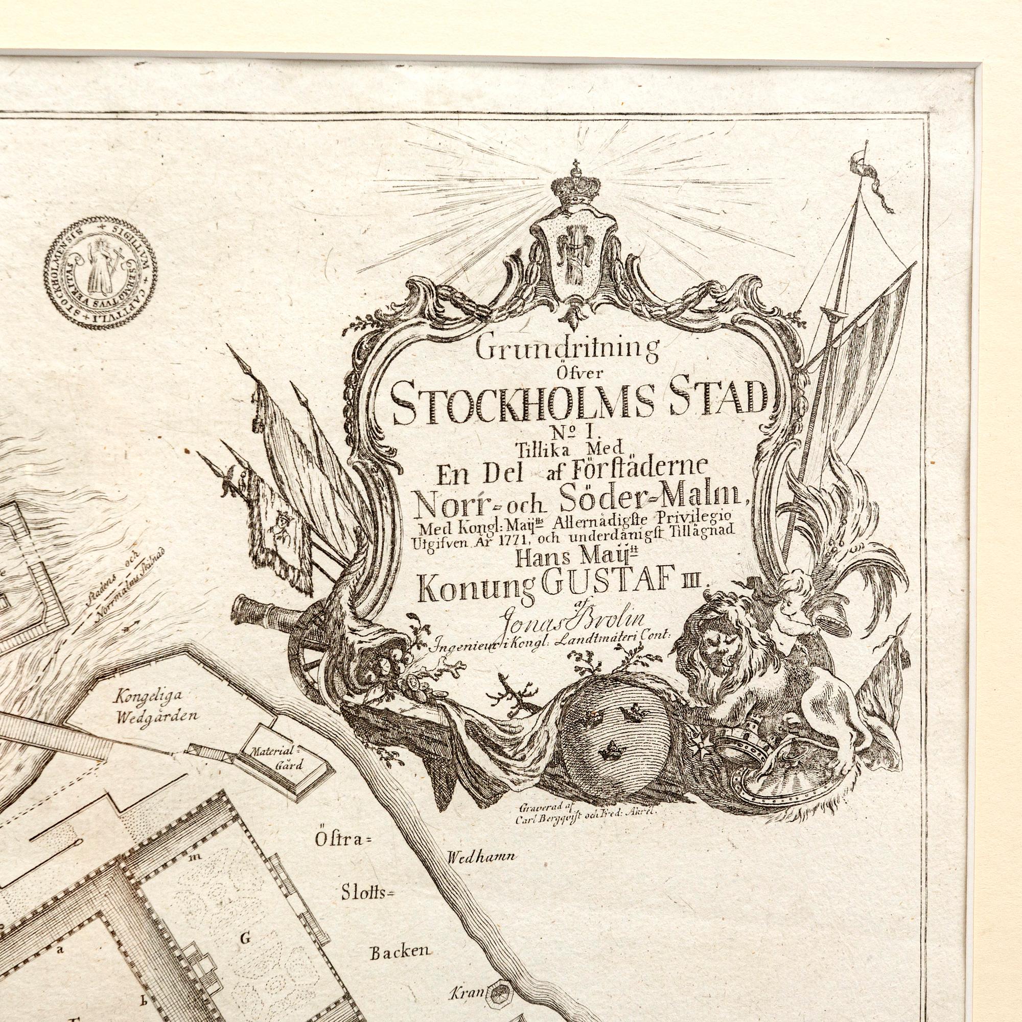 Jonas Brolin, karta över Stockholm, kopparstick, Stockholm 1771.