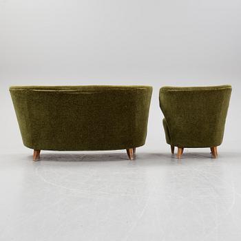 A sofa and easy chair, 1940s/50's.