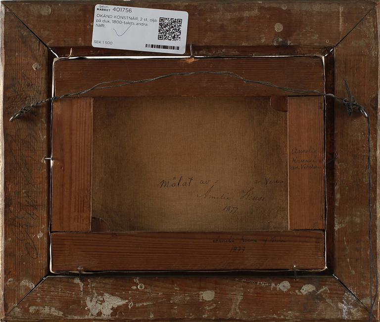 OKÄND KONSTNÄR, 2 st, oljor på duk, 1800-talets andra hälft.