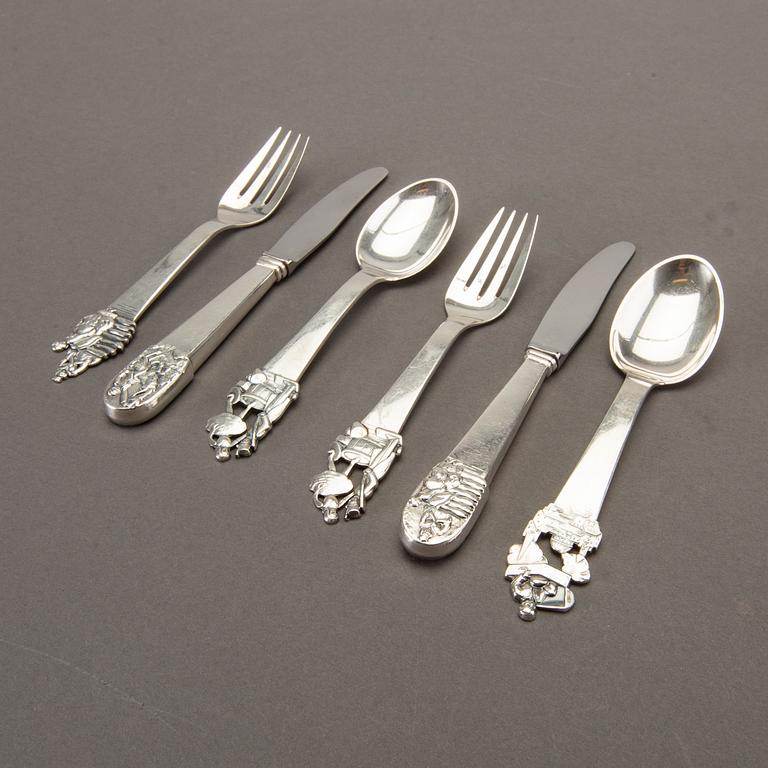CUTLERY, 33 pcs, silver, H C Andersen motifs, Denmark mid 20th century, 631g.