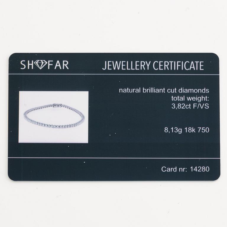 Tennis bracelet 18K white gold with brilliant-cut diamonds totalling 3.82 ct.
