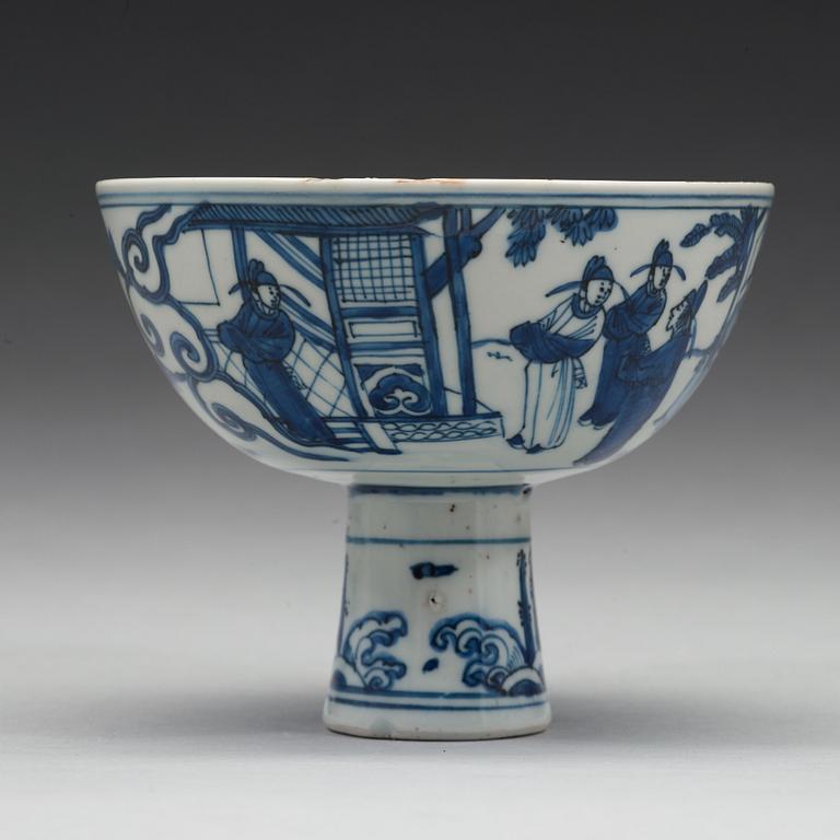 A blue and white stemcup, Ming dynasty (1368-1644).