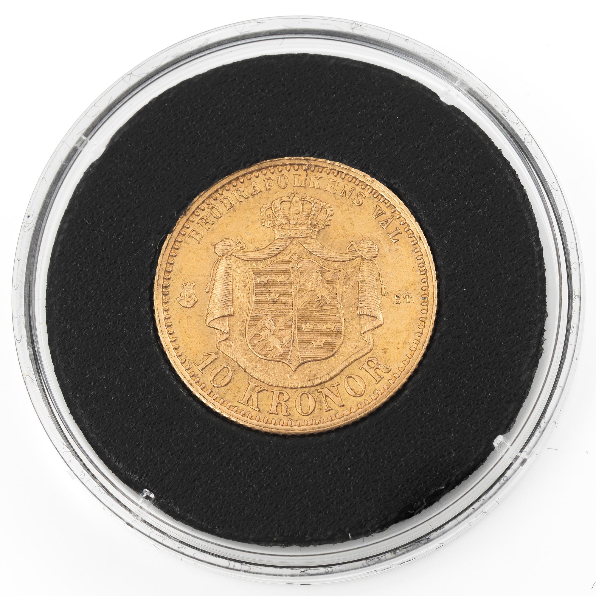 Gold coin, Sweden, Oscar II, 10 kronor, 1874.
