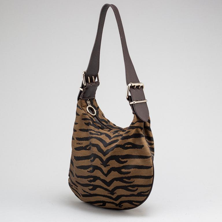 FENDI, Zebra-Printed Jacquard Oyster Bag.