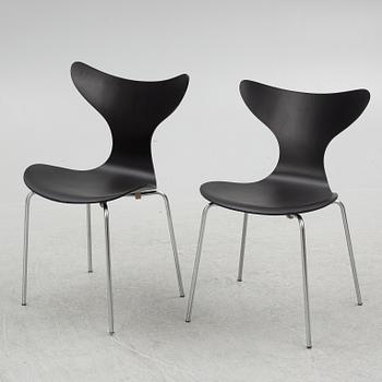 Arne Jacobsen, chairs, 4 pcs, "The Seagull"/"The Lily", Fritz Hansen, Denmark, 1970-71.