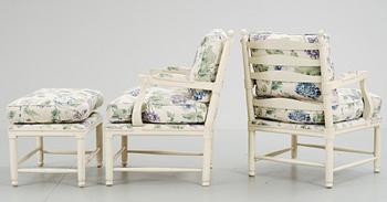 FÅTÖLJER ett par samt PALL, "Gripsholmsmodell", 1900-talets slut.