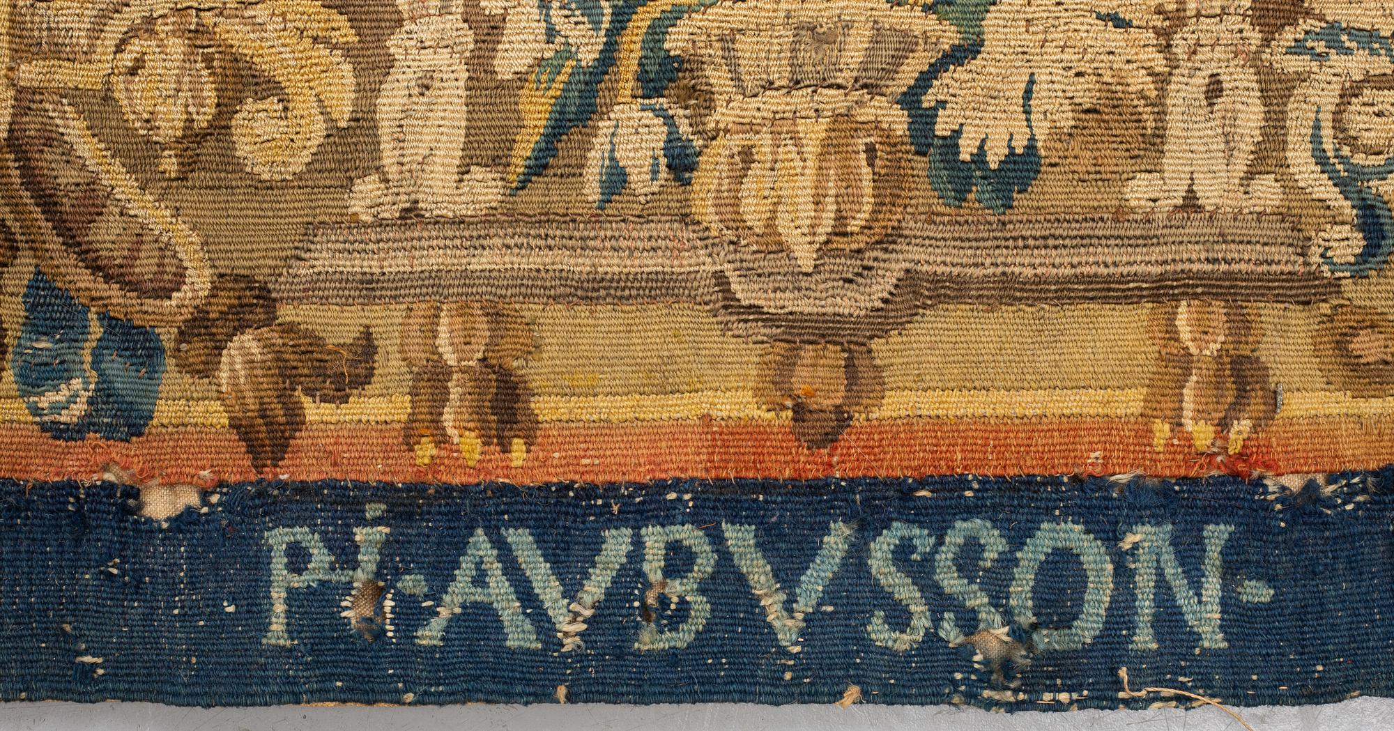 A tapestry, "Verdure", tapestry weave, ca 312-318 x 302-307 cm, Aubusson around 1700-first half of the 18th century.
